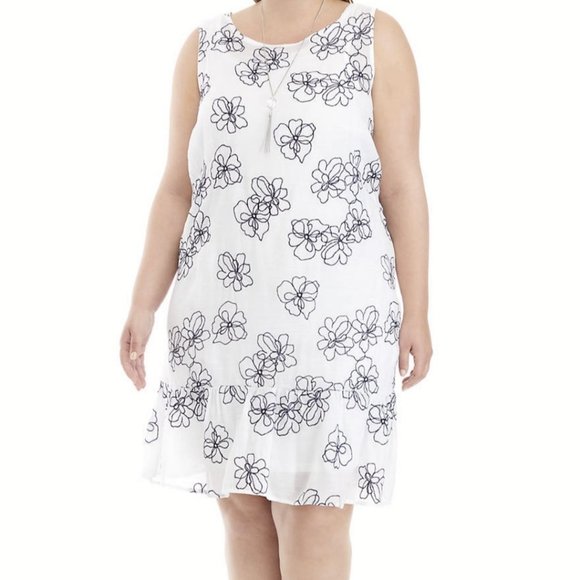 AGB Dresses & Skirts - Women’s 1X AGB Plus Floral Flounce Hem Dress with Necklace Navy Blue White New
